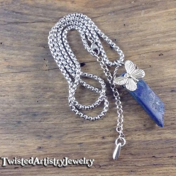 Butterfly and Lapis Lazuli Shard Pendant Necklace - Picture 6 of 7